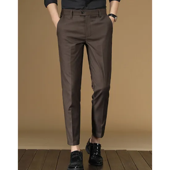 Outlet OUKU Men's Dress Pants Tapered pants Trousers Suit Pants Pocket Plain Anti-wrinkle Breathable Ankle-Length Wedding Business Casual Fashion Formal Skinny Black Pink Micro-elastic