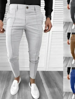 OUKU Men's Dress Pants Tapered pants Trousers Chinos Buttons Pocket Plain Comfort Formal Party Work Fashion Classic Style Black White Micro-elastic