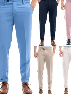 New OUKU Men's Dress Pants Tapered pants Trousers Suit Pants Pocket Elastic Waist Plain Comfort Soft Full Length Business Daily Wedding Party Fashion Streetwear White Pink