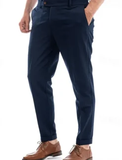New OUKU Men's Dress Pants Tapered pants Trousers Suit Pants Pocket Elastic Waist Plain Comfort Soft Full Length Business Daily Wedding Party Fashion Streetwear White Pink