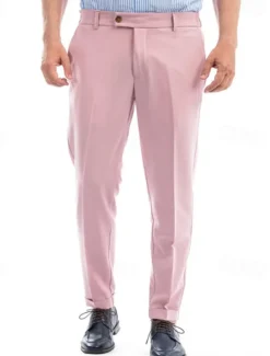 New OUKU Men's Dress Pants Tapered pants Trousers Suit Pants Pocket Elastic Waist Plain Comfort Soft Full Length Business Daily Wedding Party Fashion Streetwear White Pink