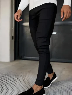 New OUKU Men's Dress Pants Tapered pants Trousers Chinos Buttons Pocket Plain Comfort Formal Work Business Fashion Classic Style Black Dark Blue Micro-elastic