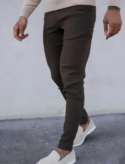 New OUKU Men's Dress Pants Tapered pants Trousers Chinos Buttons Pocket Plain Comfort Formal Work Business Fashion Classic Style Black Dark Blue Micro-elastic