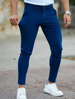 Sale OUKU Men's Dress Pants Trousers Chinos Buttons Pocket Plain Comfort Formal Party Work Fashion Classic Style Black Blue Micro-elastic