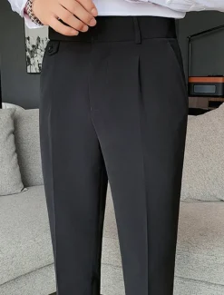 Discount OUKU Men's Dress Pants Trousers Slacks Pleated Pants Suit Pants High Rise Plain Comfort Breathable Wedding Outdoor Daily Elegant Vintage Black White