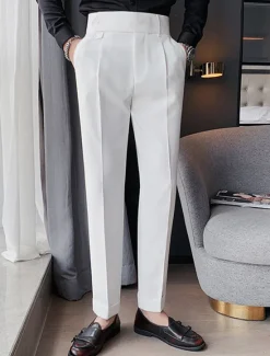 Discount OUKU Men's Dress Pants Trousers Slacks Pleated Pants Suit Pants High Rise Plain Comfort Breathable Wedding Outdoor Daily Elegant Vintage Black White