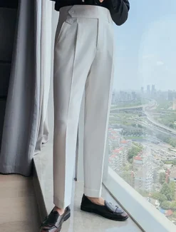 Discount OUKU Men's Dress Pants Trousers Slacks Pleated Pants Suit Pants High Rise Plain Comfort Breathable Wedding Outdoor Daily Elegant Vintage Black White