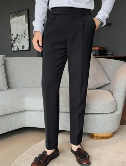Discount OUKU Men's Dress Pants Trousers Slacks Pleated Pants Suit Pants High Rise Plain Comfort Breathable Wedding Outdoor Daily Elegant Vintage Black White