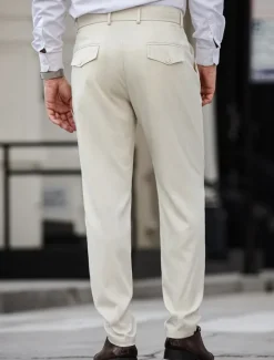 Online OUKU Men's Dress Pants Trousers Chinos Slacks Buttons Pocket Pleats Plaid Comfort Formal Party Work Fashion Classic Style Micro-elastic Apricot