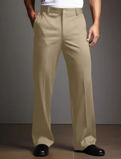 Hot OUKU Men's Dress Pants Trousers Suit Pants Buttons Front Pocket Straight Leg Plain Comfort Wedding Business Daily Fashion Chic & Modern Black White