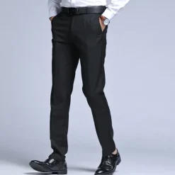 New OUKU Men's Dress Pants Trousers Chinos Casual Pants Pocket Straight Leg Plain Comfort Office Business Casual Streetwear Stylish Black Black Straight Leg