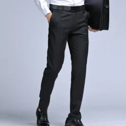 New OUKU Men's Dress Pants Trousers Chinos Casual Pants Pocket Straight Leg Plain Comfort Office Business Casual Streetwear Stylish Black Black Straight Leg