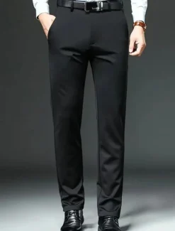 Sale OUKU Men's Dress Pants Trousers Chinos Buttons Pocket Plain Comfort Formal Party Work Fashion Classic Style Black Navy Blue Micro-elastic
