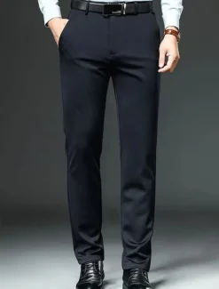 Sale OUKU Men's Dress Pants Trousers Chinos Buttons Pocket Plain Comfort Formal Party Work Fashion Classic Style Black Navy Blue Micro-elastic