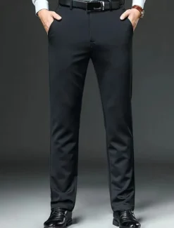Sale OUKU Men's Dress Pants Trousers Chinos Buttons Pocket Plain Comfort Formal Party Work Fashion Classic Style Black Navy Blue Micro-elastic