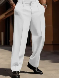 Clearance OUKU Men's Dress Pants Trousers Casual Pants Suit Pants Buttons Front Pocket Straight Leg Plain Comfort Business Daily Holiday Fashion Chic & Modern Black White