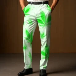 OUKU Men's Dress Pants Trousers Suit Pants Weed Leaf Neon Full Length Outdoor Party Holiday Casual Black White Micro-elastic