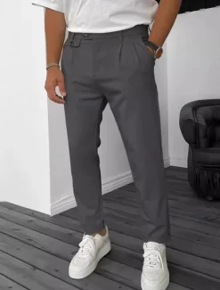 Online OUKU Men's Dress Pants Trousers Chinos Buttons Pocket Plain Comfort Formal Party Work Fashion Classic Style Black Wine Micro-elastic