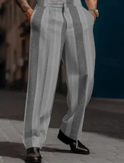 OUKU Men's Dress Pants Trousers Casual Pants Suit Pants Buttons Front Pocket Straight Leg Stripe Comfort Business Daily Holiday Fashion Chic & Modern Black Blue