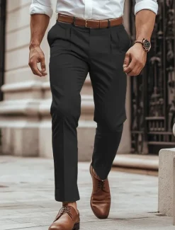 New OUKU Men's Dress Pants Trousers Slacks Summer Pants Casual Pants Front Pocket Straight Leg Plain Comfort Wedding Business Casual Fashion Classic Dark Brown Light Khaki Micro-elastic