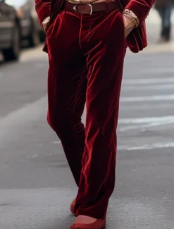 Sale OUKU Men's Dress Pants Trousers Suit Pants Velvet Pants Pocket Plain Comfort Breathable Outdoor Daily Going out Fashion Casual Red Blue