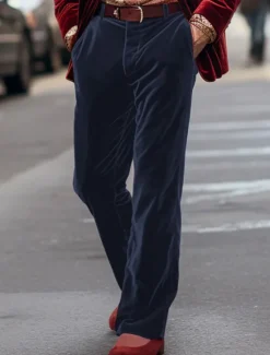Sale OUKU Men's Dress Pants Trousers Suit Pants Velvet Pants Pocket Plain Comfort Breathable Outdoor Daily Going out Fashion Casual Red Blue