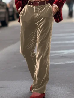 Sale OUKU Men's Dress Pants Trousers Suit Pants Velvet Pants Pocket Plain Comfort Breathable Outdoor Daily Going out Fashion Casual Red Blue