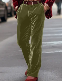 Sale OUKU Men's Dress Pants Trousers Suit Pants Velvet Pants Pocket Plain Comfort Breathable Outdoor Daily Going out Fashion Casual Red Blue