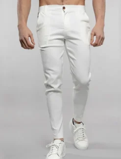 Outlet OUKU Men's Dress Pants Trousers Chinos Buttons Pocket Solid Color Comfort Formal Party Work Fashion Classic Style Black White Micro-elastic