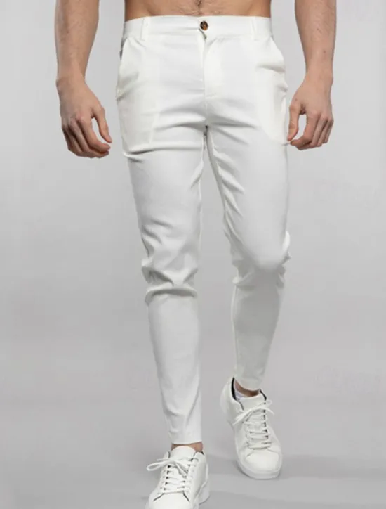 Outlet OUKU Men's Dress Pants Trousers Chinos Buttons Pocket Solid Color Comfort Formal Party Work Fashion Classic Style Black White Micro-elastic