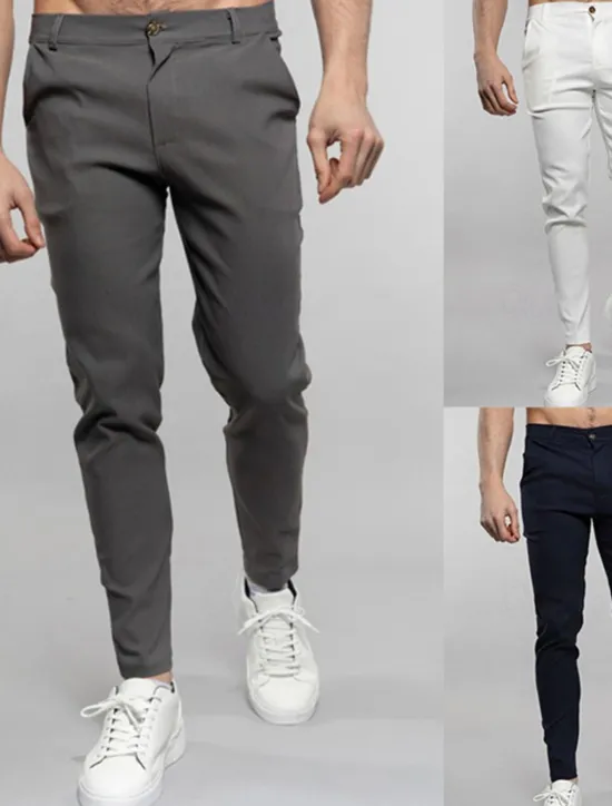 Outlet OUKU Men's Dress Pants Trousers Chinos Buttons Pocket Solid Color Comfort Formal Party Work Fashion Classic Style Black White Micro-elastic