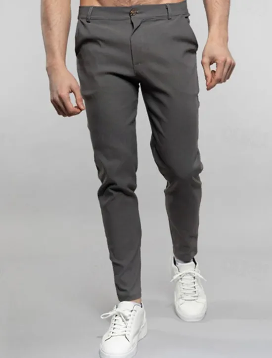 Outlet OUKU Men's Dress Pants Trousers Chinos Buttons Pocket Solid Color Comfort Formal Party Work Fashion Classic Style Black White Micro-elastic