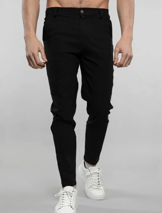 Outlet OUKU Men's Dress Pants Trousers Chinos Buttons Pocket Solid Color Comfort Formal Party Work Fashion Classic Style Black White Micro-elastic