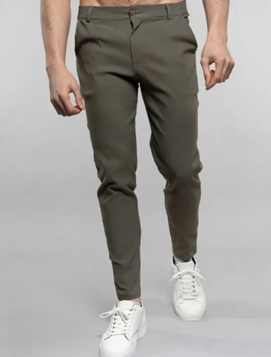 Outlet OUKU Men's Dress Pants Trousers Chinos Buttons Pocket Solid Color Comfort Formal Party Work Fashion Classic Style Black White Micro-elastic