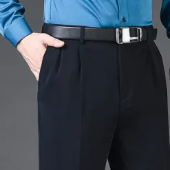 New OUKU Men's Dress Pants Trousers Slacks Pleated Pants Pocket Pleats Straight Leg Plain Breathable Soft Wedding Office Business Chic & Modern Classic Azure Black+Grey High Waist Micro-elastic