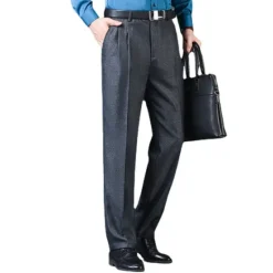 New OUKU Men's Dress Pants Trousers Slacks Pleated Pants Pocket Pleats Straight Leg Plain Breathable Soft Wedding Office Business Chic & Modern Classic Azure Black+Grey High Waist Micro-elastic