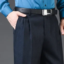 New OUKU Men's Dress Pants Trousers Slacks Pleated Pants Pocket Pleats Straight Leg Plain Breathable Soft Wedding Office Business Chic & Modern Classic Azure Black+Grey High Waist Micro-elastic