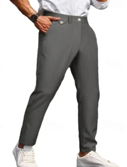 Hot OUKU Men's Dress Pants Trousers Chinos Buttons Pocket Plain Comfort Formal Party Work Fashion Classic Style ArmyGreen Black Micro-elastic