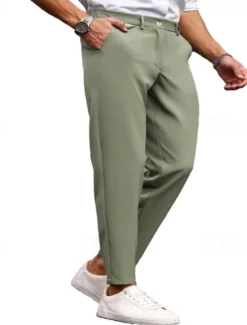 Hot OUKU Men's Dress Pants Trousers Chinos Buttons Pocket Plain Comfort Formal Party Work Fashion Classic Style ArmyGreen Black Micro-elastic