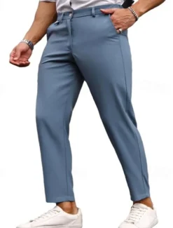 Hot OUKU Men's Dress Pants Trousers Chinos Buttons Pocket Plain Comfort Formal Party Work Fashion Classic Style ArmyGreen Black Micro-elastic