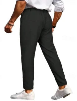 Hot OUKU Men's Dress Pants Trousers Chinos Buttons Pocket Plain Comfort Formal Party Work Fashion Classic Style ArmyGreen Black Micro-elastic
