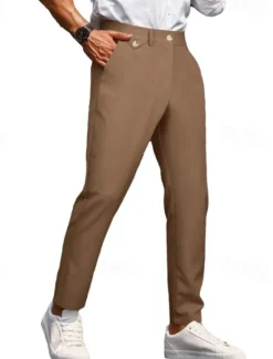 Hot OUKU Men's Dress Pants Trousers Chinos Buttons Pocket Plain Comfort Formal Party Work Fashion Classic Style ArmyGreen Black Micro-elastic