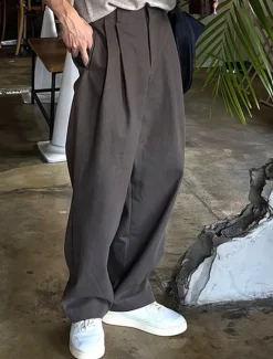 Clearance OUKU Men's Dress Pants Trousers Chinos Slacks Pleated Pants Buttons Pocket Straight Leg Plain Comfort Formal Party Work Fashion Classic Style Black Dark Gray Micro-elastic