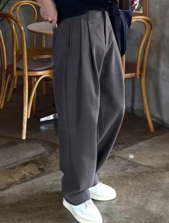 Clearance OUKU Men's Dress Pants Trousers Chinos Slacks Pleated Pants Buttons Pocket Straight Leg Plain Comfort Formal Party Work Fashion Classic Style Black Dark Gray Micro-elastic