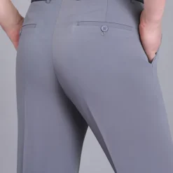 Best OUKU Men's Dress Pants Trousers Casual Pants Flat Front Pants Pocket Plain Comfort Breathable Wedding Business Casual Retro Vintage Classic Black+Grey Smoky gray High Waist Stretchy