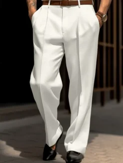 OUKU Men's Dress Pants Trousers Suit Pants Front Pocket Straight Leg Plain Comfort Wedding Business Beach Fashion Chic & Modern Black White