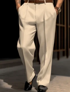 OUKU Men's Dress Pants Trousers Suit Pants Front Pocket Straight Leg Plain Comfort Wedding Business Beach Fashion Chic & Modern Black White