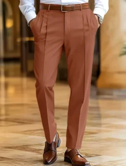 New OUKU Men's Dress Pants Trousers Slacks Summer Pants Casual Pants Front Pocket Straight Leg Plain Comfort Full Length Wedding Business Classic Black Navy Blue Micro-elastic