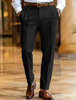 New OUKU Men's Dress Pants Trousers Slacks Summer Pants Casual Pants Front Pocket Straight Leg Plain Comfort Full Length Wedding Business Classic Black Navy Blue Micro-elastic