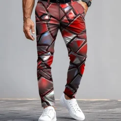 Discount OUKU Men's Dress Pants Trousers Suit Pants Slim Fit Pants with Pockets Geometric Color Block Full Length Outdoor Casual Red Blue Micro-elastic